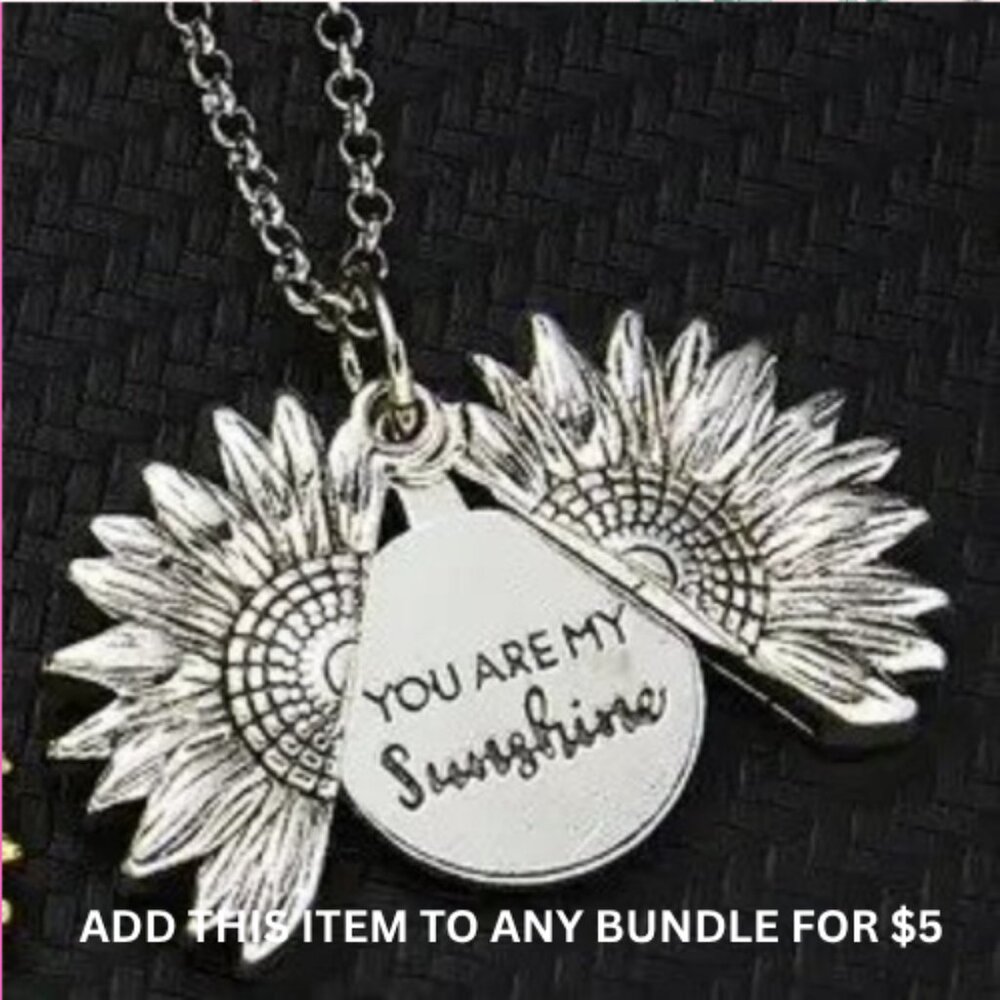$5 ADD ON  ITEM- My Sunshine Locket Pendant Necklace Charm Chain Flower Silver